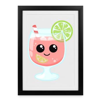 Pink summer drink with lime in aperitif glass - Framed poster (27 × 37 cm) - black - Front