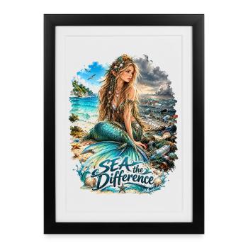 Meerjungfrau am Strand – Sea the Difference - Gerahmtes Poster (27 × 37 cm) - Schwarz - Vorne
