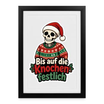 Bis auf die Knochen festlich Skelett Weihnachten - Gerahmtes Poster (27 × 37 cm) - Schwarz - Vorne