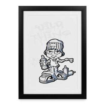 Graffiti boy and spray paint - Affiche encadrée (27 × 37 cm) - noir - Devant