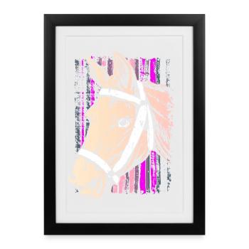 Riding - rider - riding school - horse head pink - Framed poster (27 × 37 cm) - black - Front