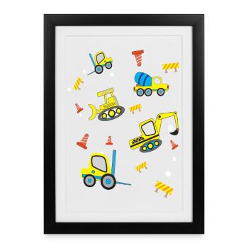 Construction sites Vehicles - Framed poster (27 × 37 cm) - black - Front