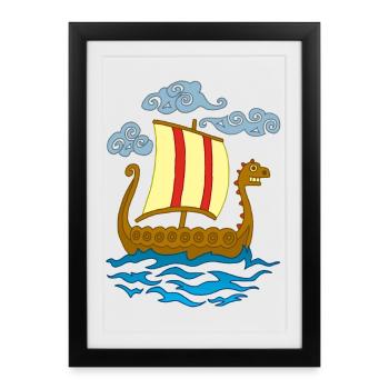 Drakkar viking rigolo - Affiche encadrée (27 × 37 cm) - noir - Devant