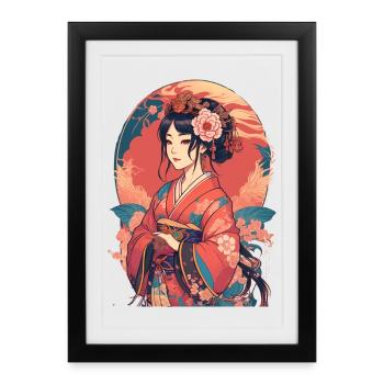 Jeune fille japonaise - Affiche encadrée (27 × 37 cm) - noir - Devant