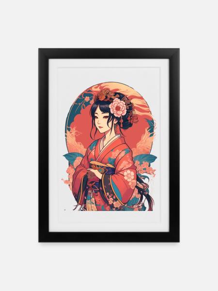 young japanese girl - Framed poster (27 × 37 cm) - black