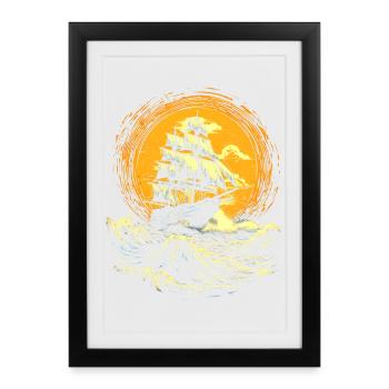 Sea yacht on the sunset - Affiche encadrée (27 × 37 cm) - noir - Devant