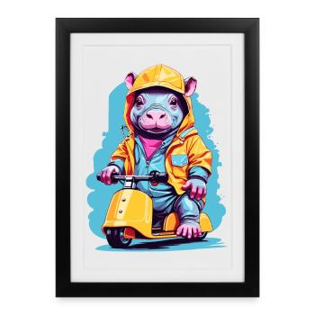 Hippopotame doux - Affiche encadrée (27 × 37 cm) - noir - Devant