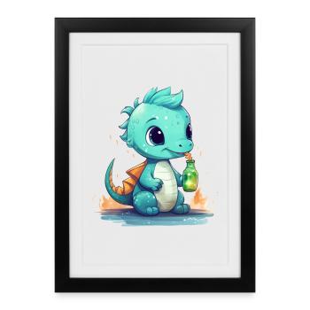 Petit Bébé Dragon Bleu Fantasy Shirt - Affiche encadrée (27 × 37 cm) - noir - Devant