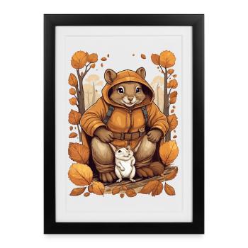 Écureuil mignon avec souris - Affiche encadrée (27 × 37 cm) - noir - Devant