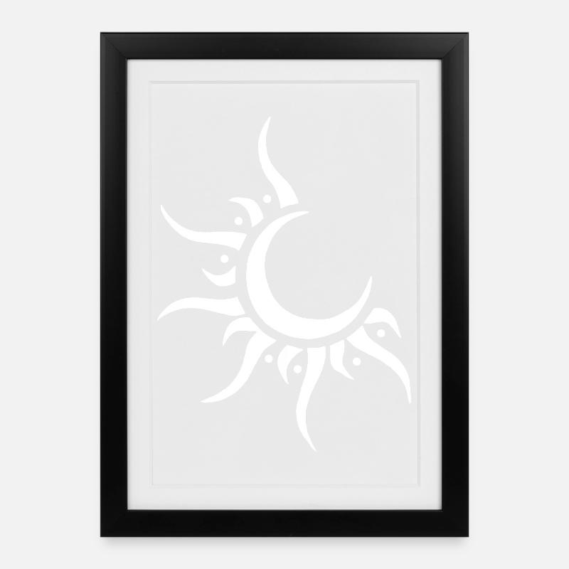 Soleil et lune blanc - Affiche encadrée (27 × 37 cm) - noir