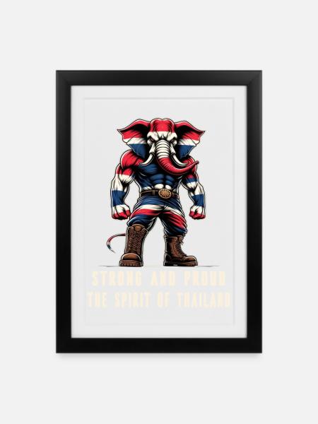 Thailand Flaggen Elefant - Gerahmtes Poster (27 × 37 cm) - Schwarz