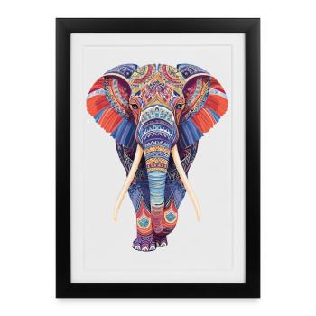 Elephant mandala walking frontally in colorful look - Framed poster (27 × 37 cm) - black - Front