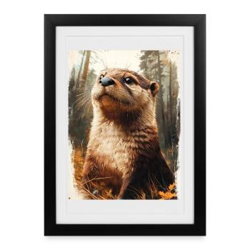 Loutre dans la forêt - Vintage / Rétro - Affiche encadrée (27 × 37 cm) - noir - Devant