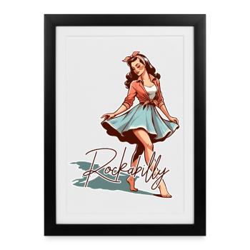 Tenue de style rockabilly femme pieds nus Cadeau rétro - Affiche encadrée (27 × 37 cm) - noir - Devant