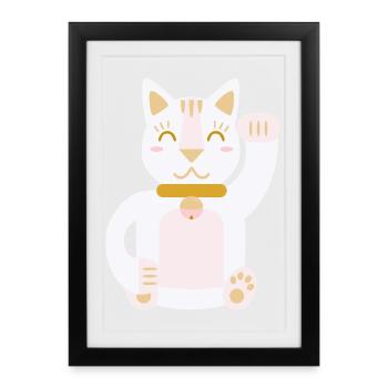 Maneki Neko L Lucky Cat - Framed poster (27 × 37 cm) - black - Front
