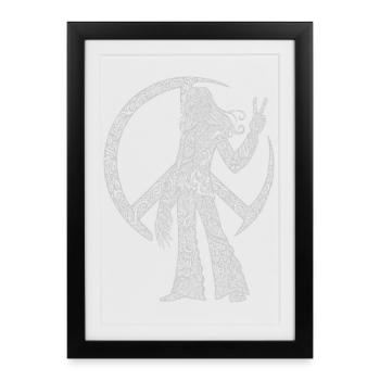 Flower Power Hippie Abstract mit Peacezeichen - Gerahmtes Poster (27 × 37 cm) - Schwarz - Vorne