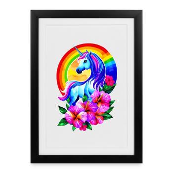 Magical rainbow unicorn with flowers - Framed poster (27 × 37 cm) - black - Front