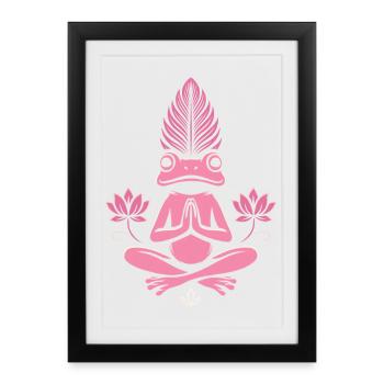 Yoga Frog - Meditating Frog with Lotus - Framed poster (27 × 37 cm) - black - Front