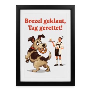 Bretzel volé, journée sauvée ! - Affiche encadrée (27 × 37 cm) - noir - Devant