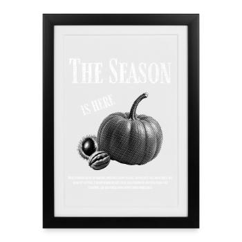 Design d'automne avec citrouille et noix - Affiche encadrée (27 × 37 cm) - noir - Devant