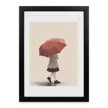 Garde d'Enfant sous Pluie - Affiche encadrée (27 × 37 cm) - noir - Devant