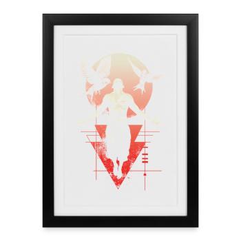 Homme éthéré avec des ailes et une lune - Affiche encadrée (27 × 37 cm) - noir - Devant
