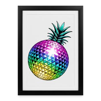 Discothèque ananas - Affiche encadrée (27 × 37 cm) - noir - Devant