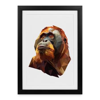 Tête d’orang-outan géométrique - Affiche encadrée (27 × 37 cm) - noir - Devant