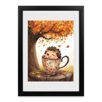 EC Hedgehog in Mug I Autumn I Holiday I Gift Idea - Framed poster (27 × 37 cm) - black - Front
