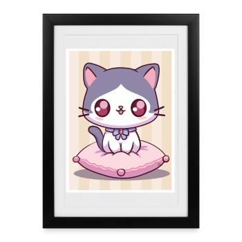 Chaton kawaii - Affiche encadrée (27 × 37 cm) - noir - Devant