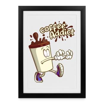 Coffee Addict ,Cartoon Cartoon - Framed poster (27 × 37 cm) - black - Front