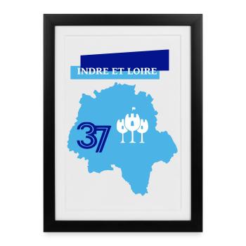 Indre et Loire 37 Carte et symboles locaux - Affiche encadrée (27 × 37 cm) - noir - Devant