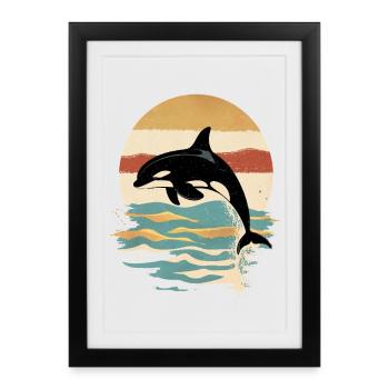 Orque Rétro Coucher de soleil Océan - Affiche encadrée (27 × 37 cm) - noir - Devant
