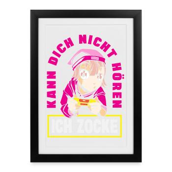 Je ne t’entends pas – je joue - Affiche encadrée (27 × 37 cm) - noir - Devant
