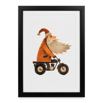 Santa Claus on Motorcycle - Framed poster (27 × 37 cm) - black - Front