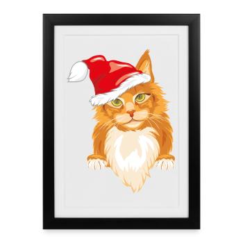 Cute peeking ginger cat in Christmas hat - Framed poster (27 × 37 cm) - black - Front