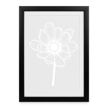 Fleur blanche graphique - Affiche encadrée (27 × 37 cm) - noir - Devant