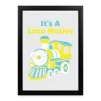Locomotive Funny Train Jeu de mots Locomotive - Affiche encadrée (27 × 37 cm) - noir - Devant