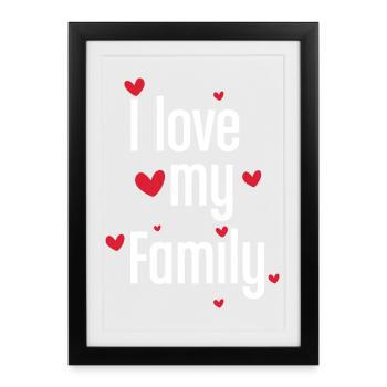 J’adore mon style minimaliste de cœurs rouges de famille - Affiche encadrée (27 × 37 cm) - noir - Devant