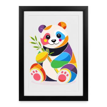 Colorful Panda with Bamboo – Cheerful Design - Framed poster (27 × 37 cm) - black - Front