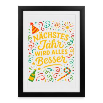 Feux d’artifice Réveillon du Nouvel An Confettis Bonheur Nouvelle Année - Affiche encadrée (27 × 37 cm) - noir - Devant
