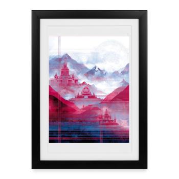 Psy-Art - Temple over Mountain Landscape - Framed poster (27 × 37 cm) - black - Front