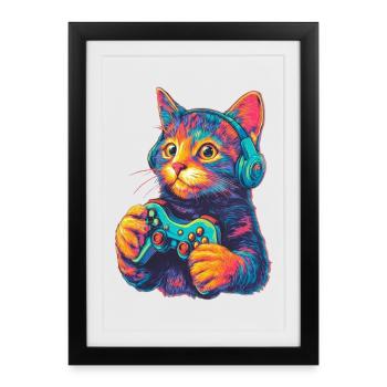 Joueur de chat drôle - Affiche encadrée (27 × 37 cm) - noir - Devant