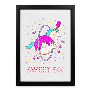 Sweet Six Unicorn Donut - Framed poster (27 × 37 cm) - black - Front