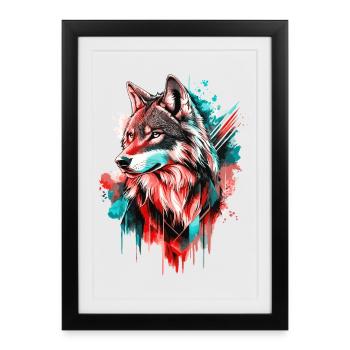 Wolf Wolf Head Predator Forest Nature Wilderness Colorful - Framed poster (27 × 37 cm) - black - Front