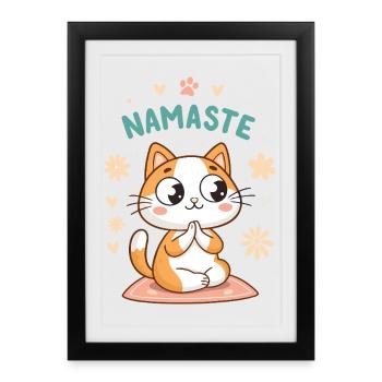 Namaste Chat Kawaï Pastel - Affiche encadrée (27 × 37 cm) - noir - Devant