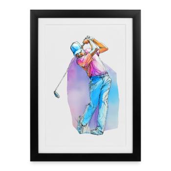 Joueur de golf sportif - Affiche encadrée (27 × 37 cm) - noir - Devant