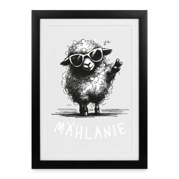 Mählanie – Funny pun with sheep Melanie - Framed poster (27 × 37 cm) - black - Front