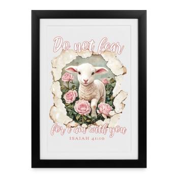 Verset biblique chrétien Lamb - Affiche encadrée (27 × 37 cm) - noir - Devant