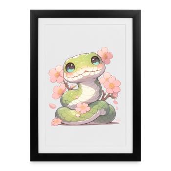 Kawaii Snake Sakura - Year of the Snake Chibi - Framed poster (27 × 37 cm) - black - Front